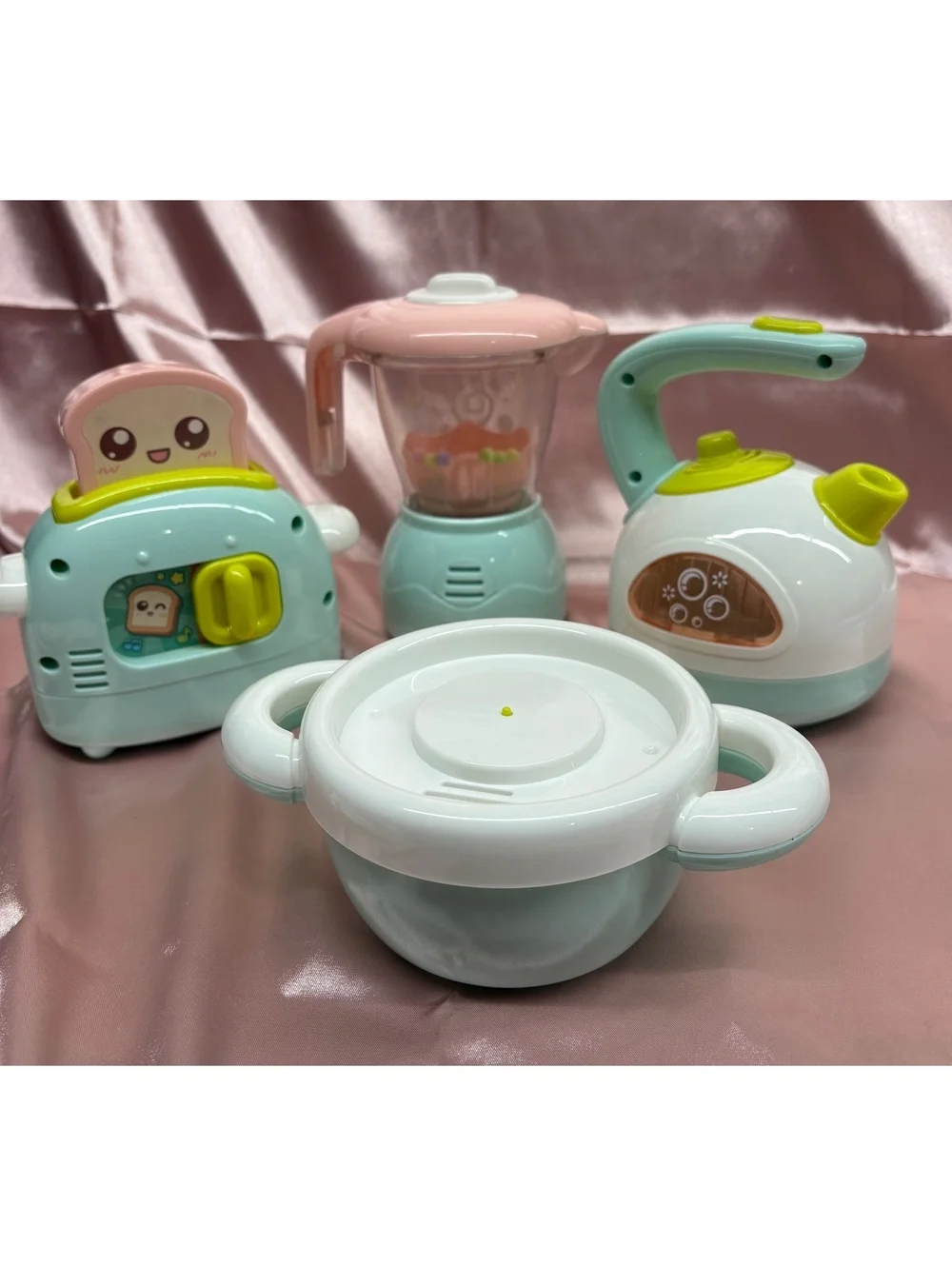 Children's Musical Four-Piece Matching Pastel Play Kitchen Appliance Set